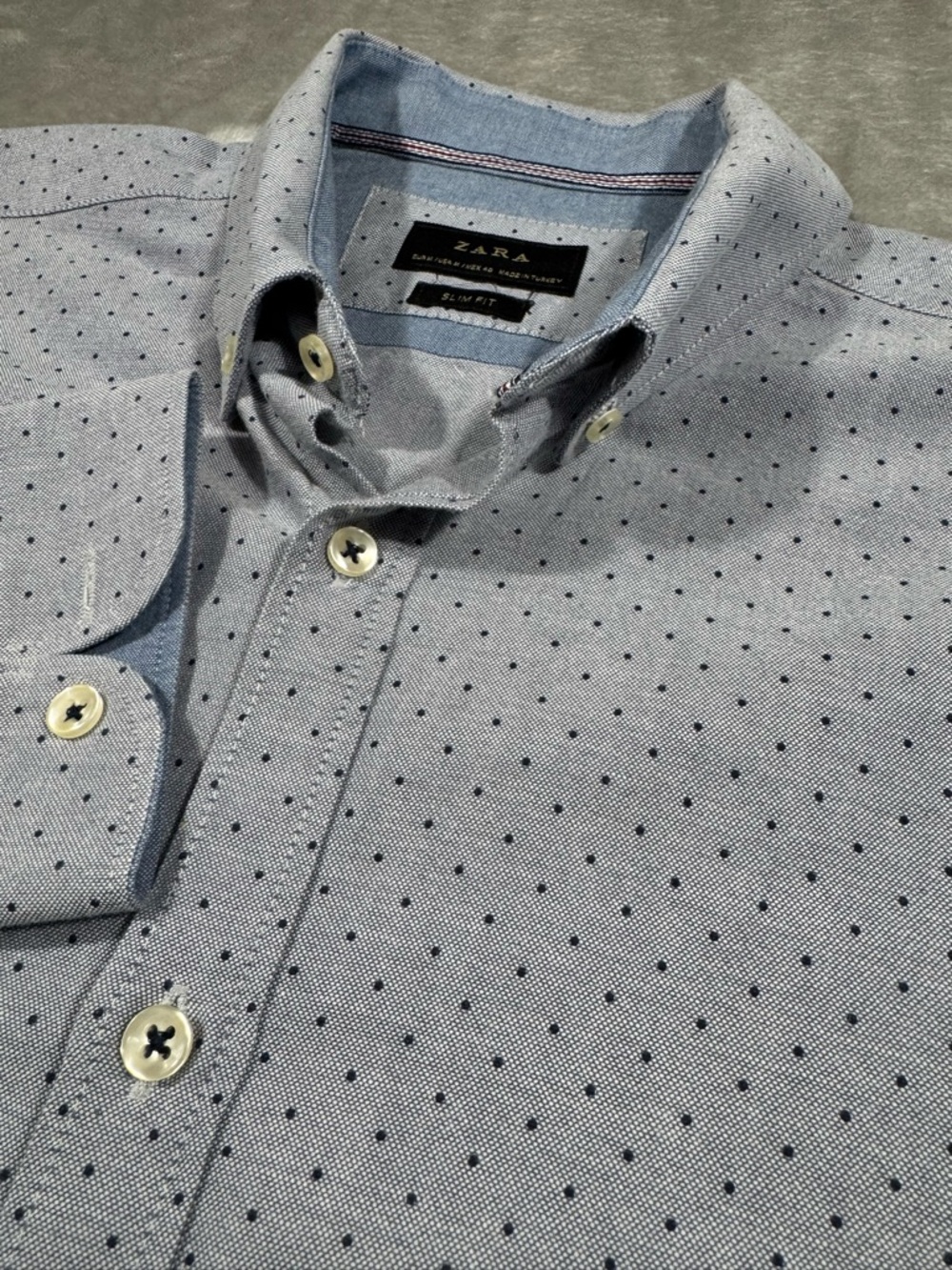 ZARA Shirt Mens Medium Slim Fit Long Sleeve Blue Cotton Button Up Dotted